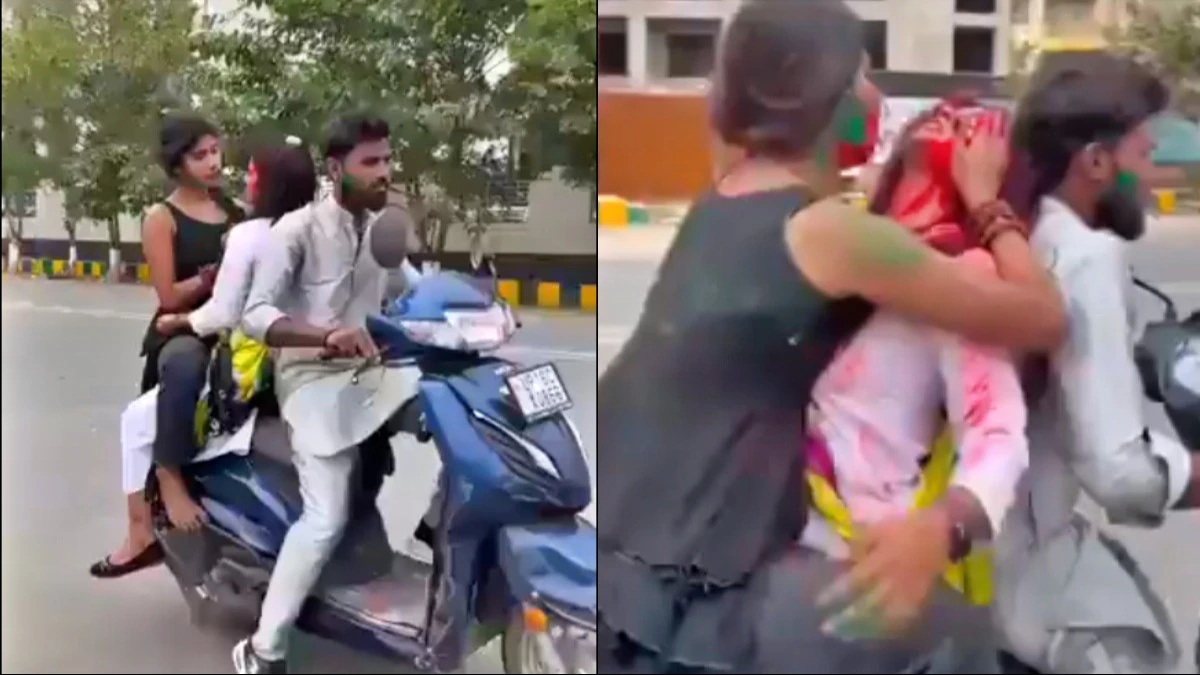 चलती स्कूटी पर लड़कियों ने किया स्टंट, नोएडा पुलिस ने भेजा 'स्पेशल गिफ्ट'