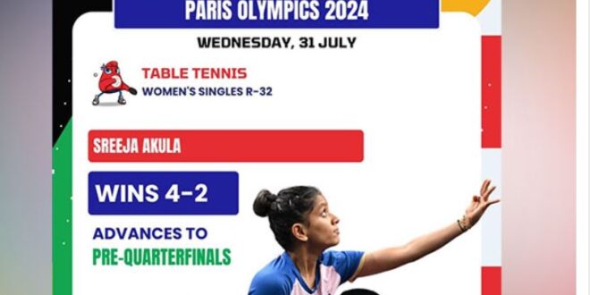 Paris Olympics: Sreeja Akula reaches last 16 after defeating Singapore's Jian Zeng