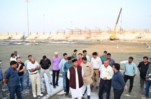 Bhopal: Sports Minister Sarang inspected the under construction International Sports Stadium