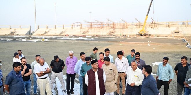 Bhopal: Sports Minister Sarang inspected the under construction International Sports Stadium