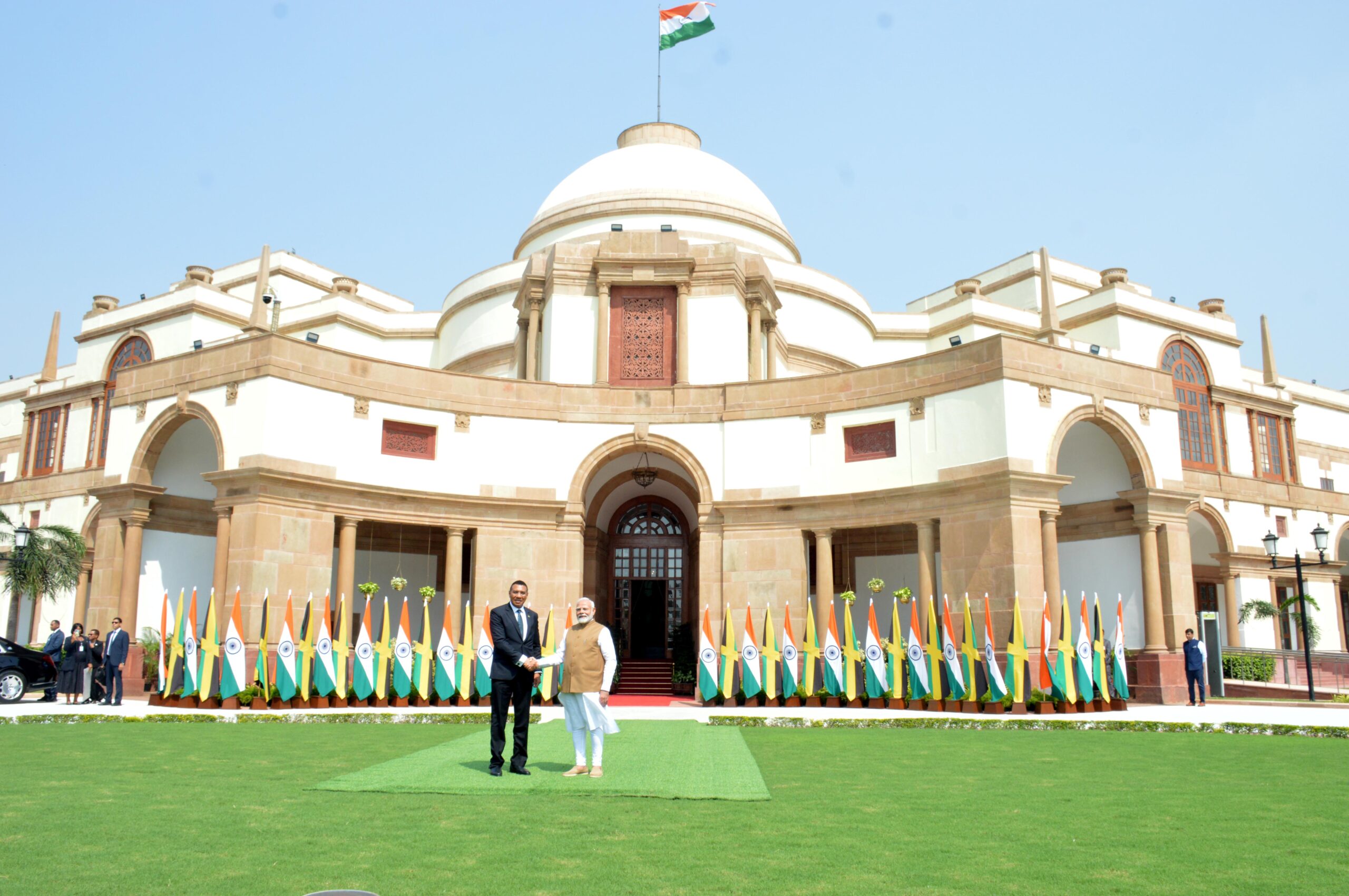 PM Narendra Modi receives PM of Jamaica Andrew Holeness