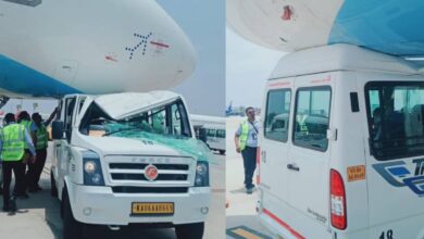 Minibus collides with plane at Bengaluru airport