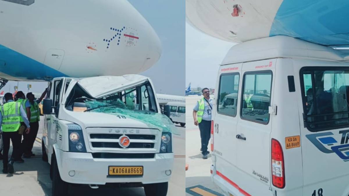 Minibus collides with plane at Bengaluru airport