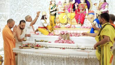 Pran Pratishtha: Rajaram and Mata Sita seated in the grand temple.