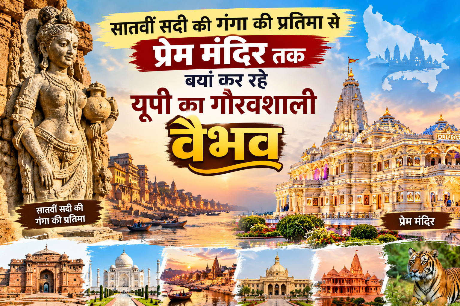 सातवीं सदी की गंगा की प्रतिमा से प्रेम मंदिर तक बयां कर रहे यूपी का गौरवशाली वैभव