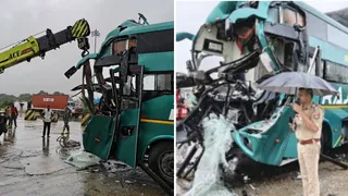 लखनऊ आगरा एक्सप्रेसवे पर बस-ट्रक की टक्कर, दो घायल